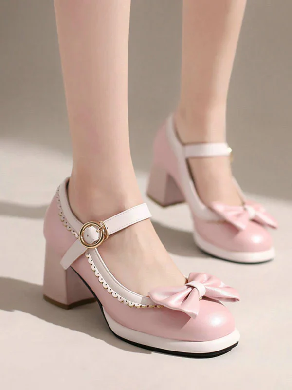 Bowknot Chunky Heels Mary Jane Shoes - Image 12
