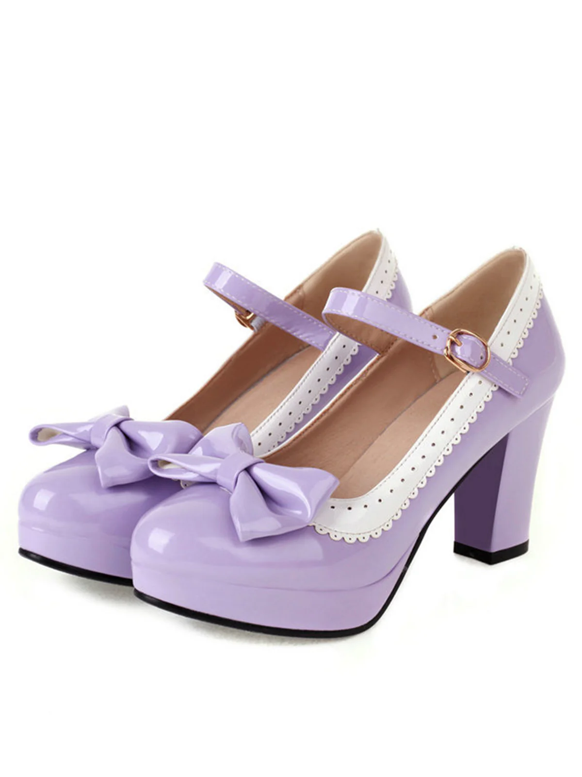 Bowknot Chunky Heels Mary Jane Shoes - Image 6