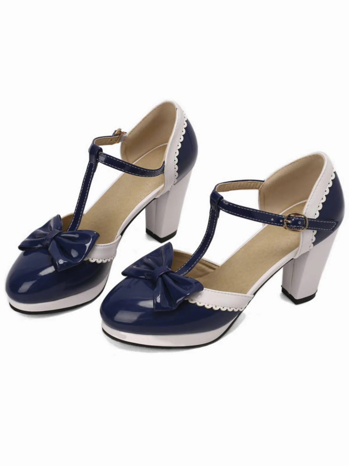 Bowknot Chunky Heels Mary Jane Shoes - Image 8
