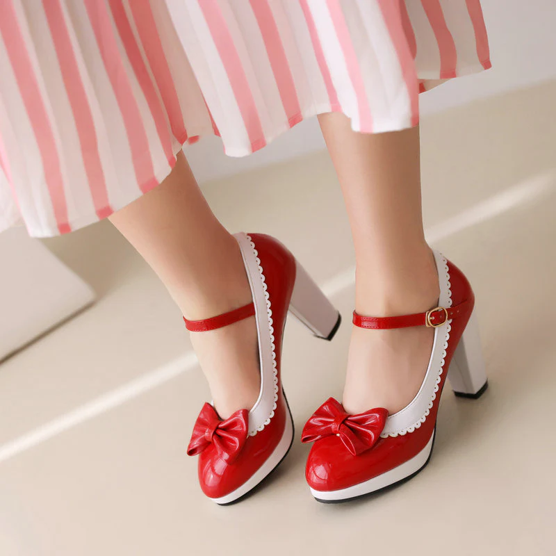 Bowknot Chunky Heels Mary Jane Shoes - Image 13