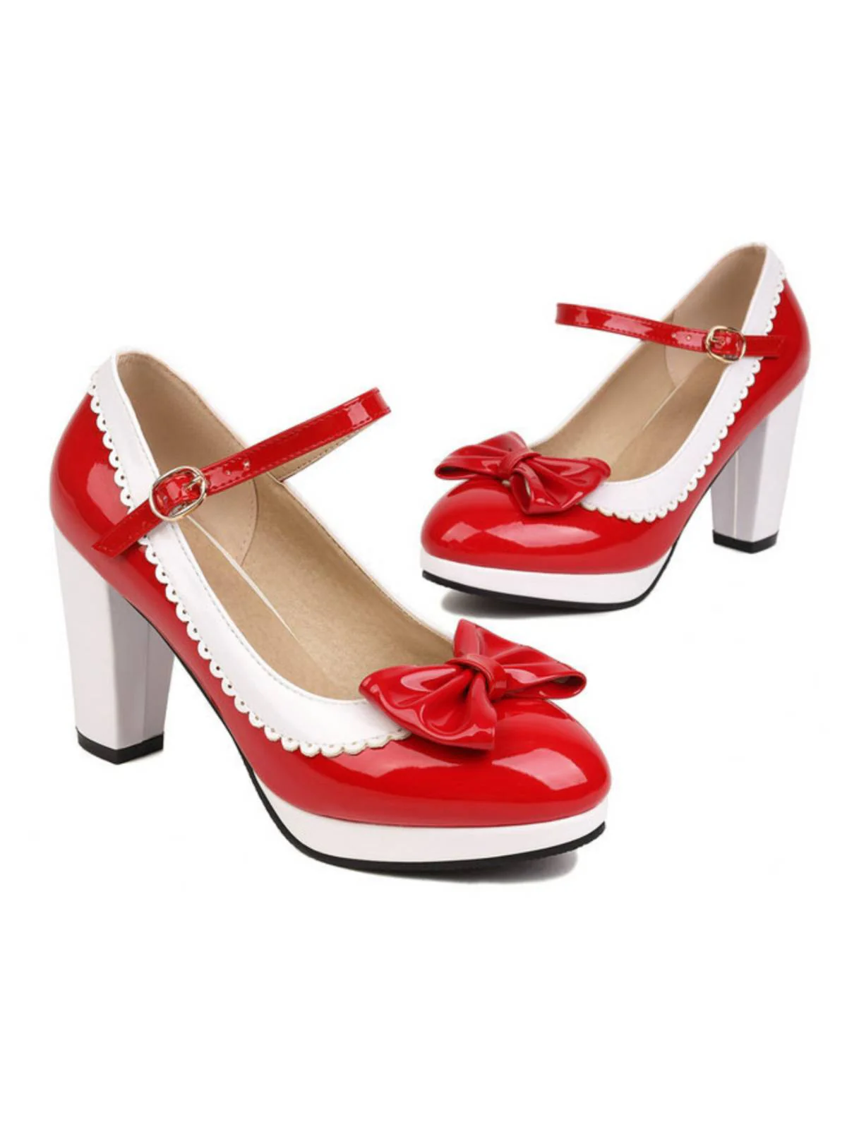 Bowknot Chunky Heels Mary Jane Shoes - Image 3