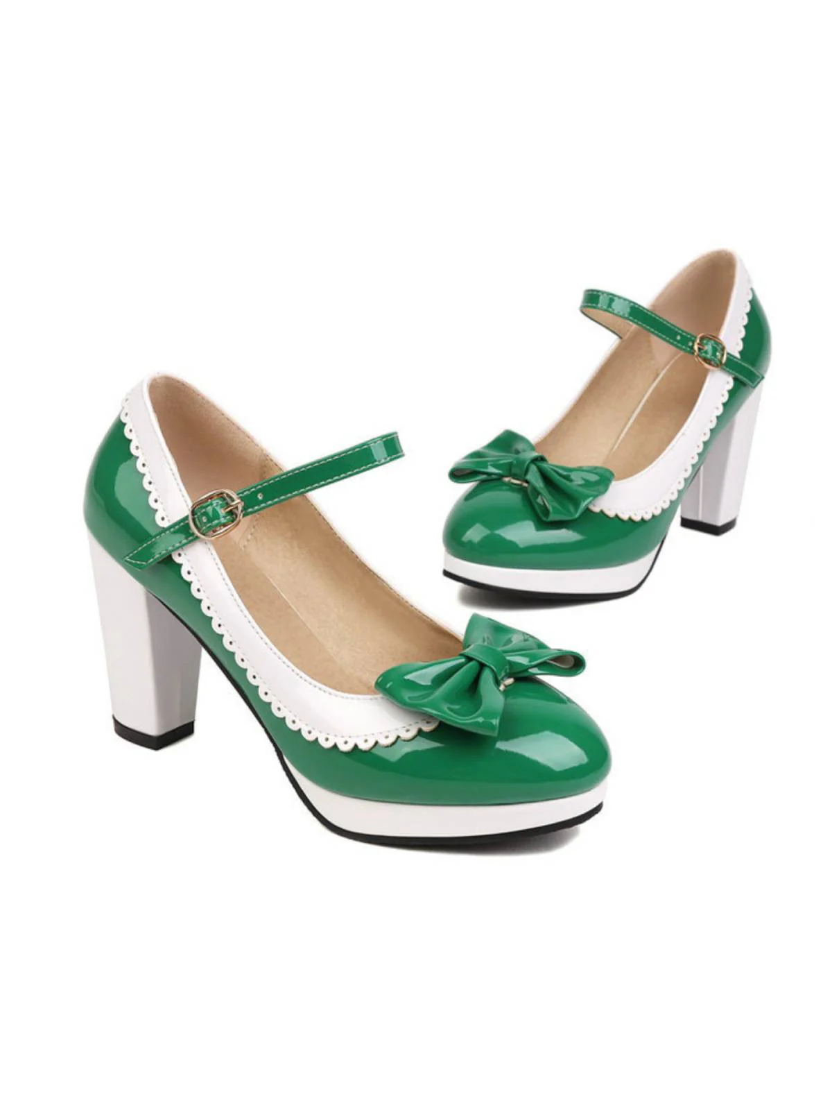 Bowknot Chunky Heels Mary Jane Shoes - Image 4