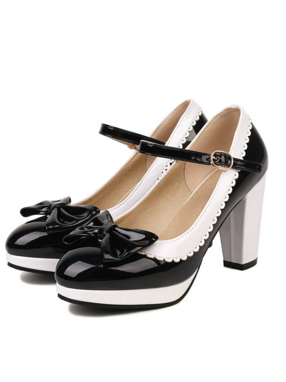 Bowknot Chunky Heels Mary Jane Shoes - Image 5