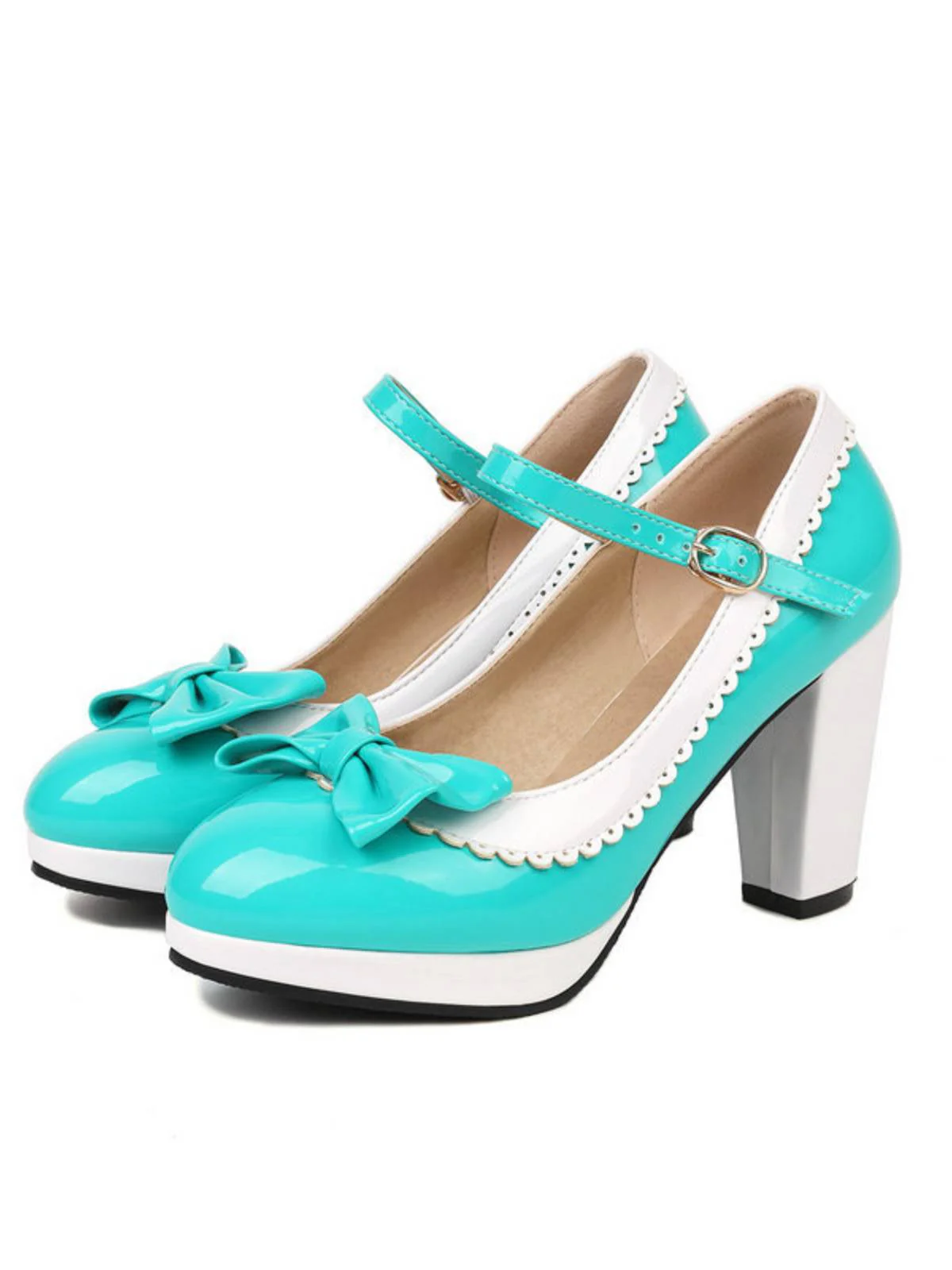 Bowknot Chunky Heels Mary Jane Shoes - Image 8