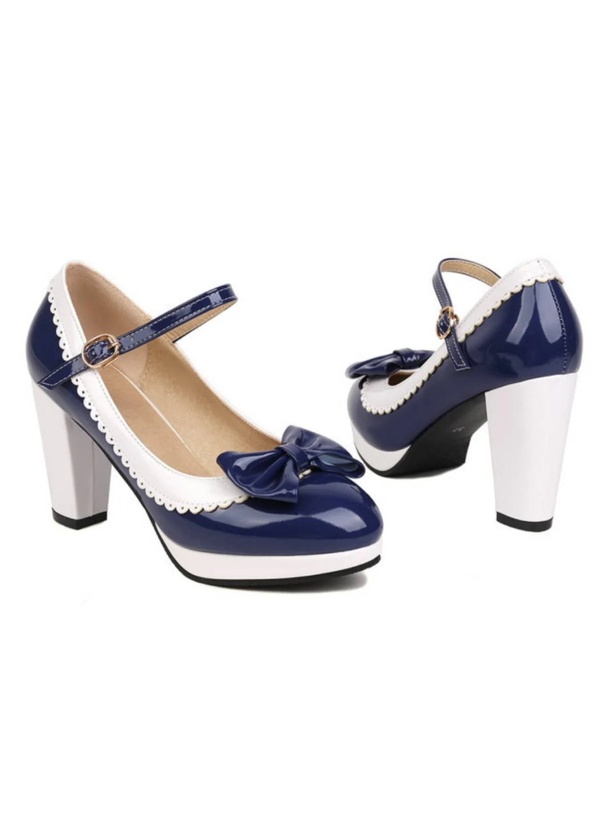 Bowknot Chunky Heels Mary Jane Shoes - Image 9