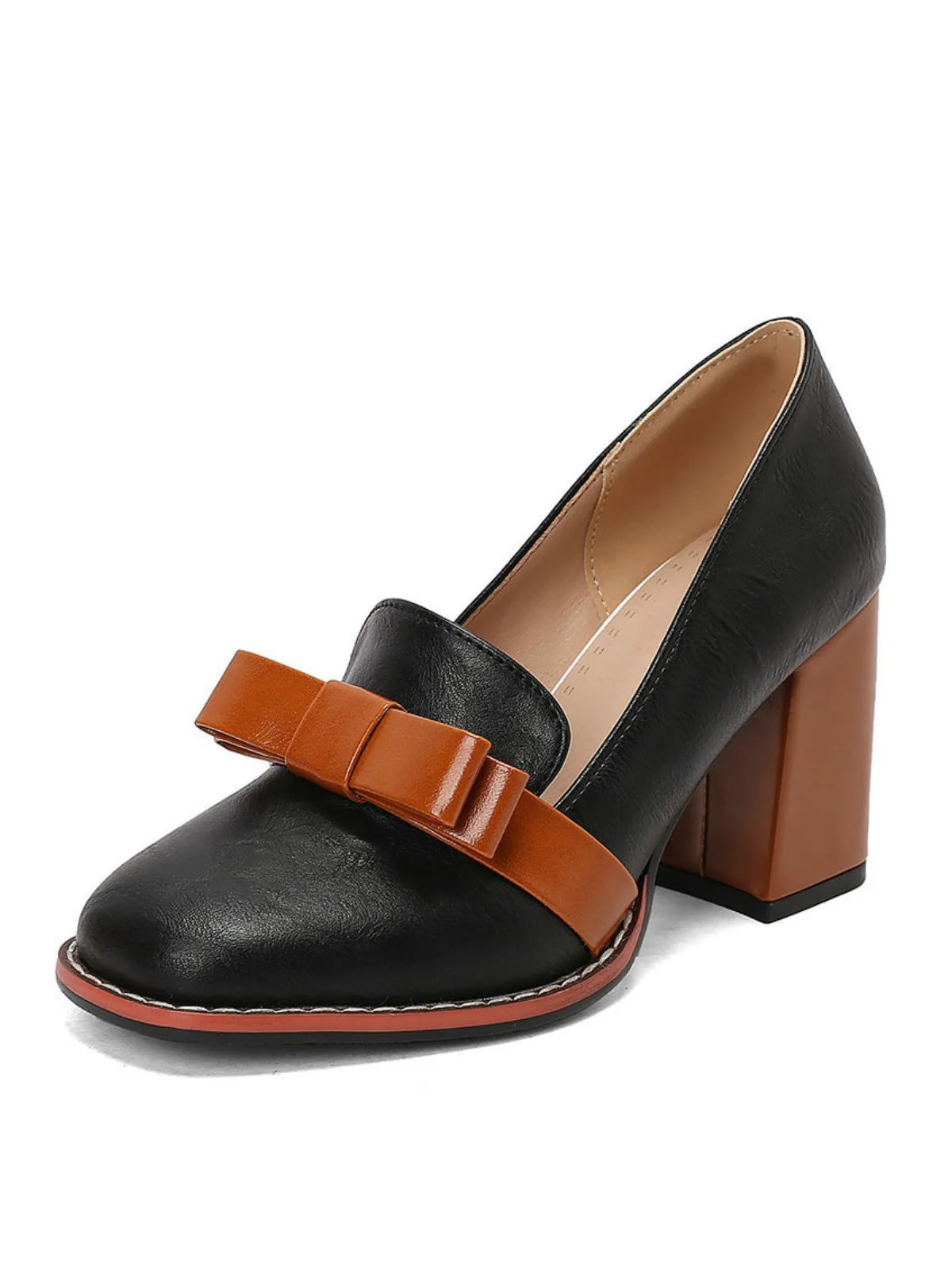Bowknot Square-Toe Slip On Chunky Heels - Image 2