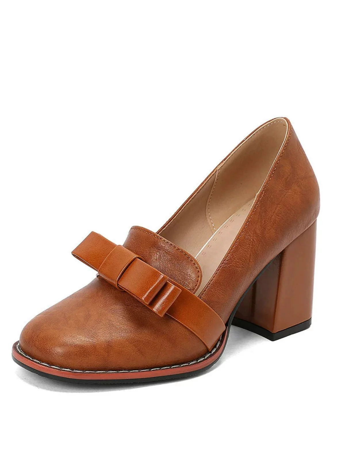Bowknot Square-Toe Slip On Chunky Heels - Image 3