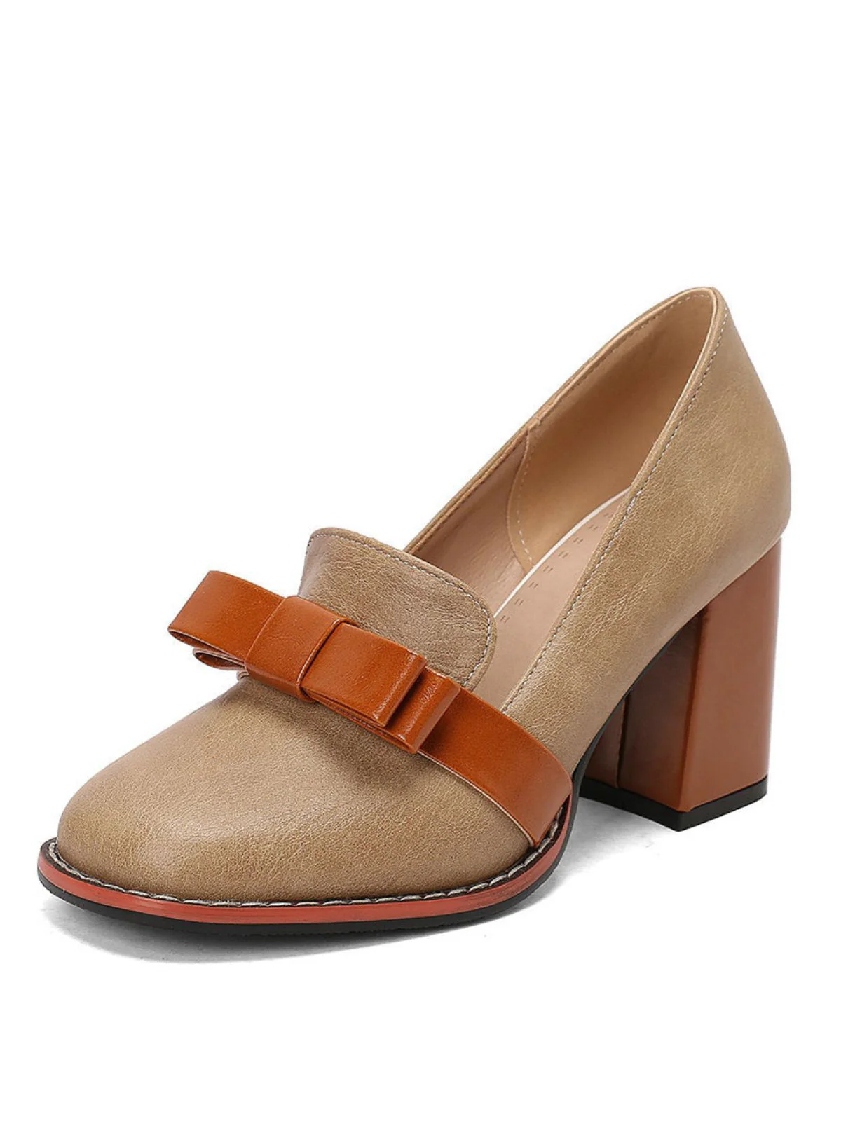 Bowknot Square-Toe Slip On Chunky Heels - Image 4