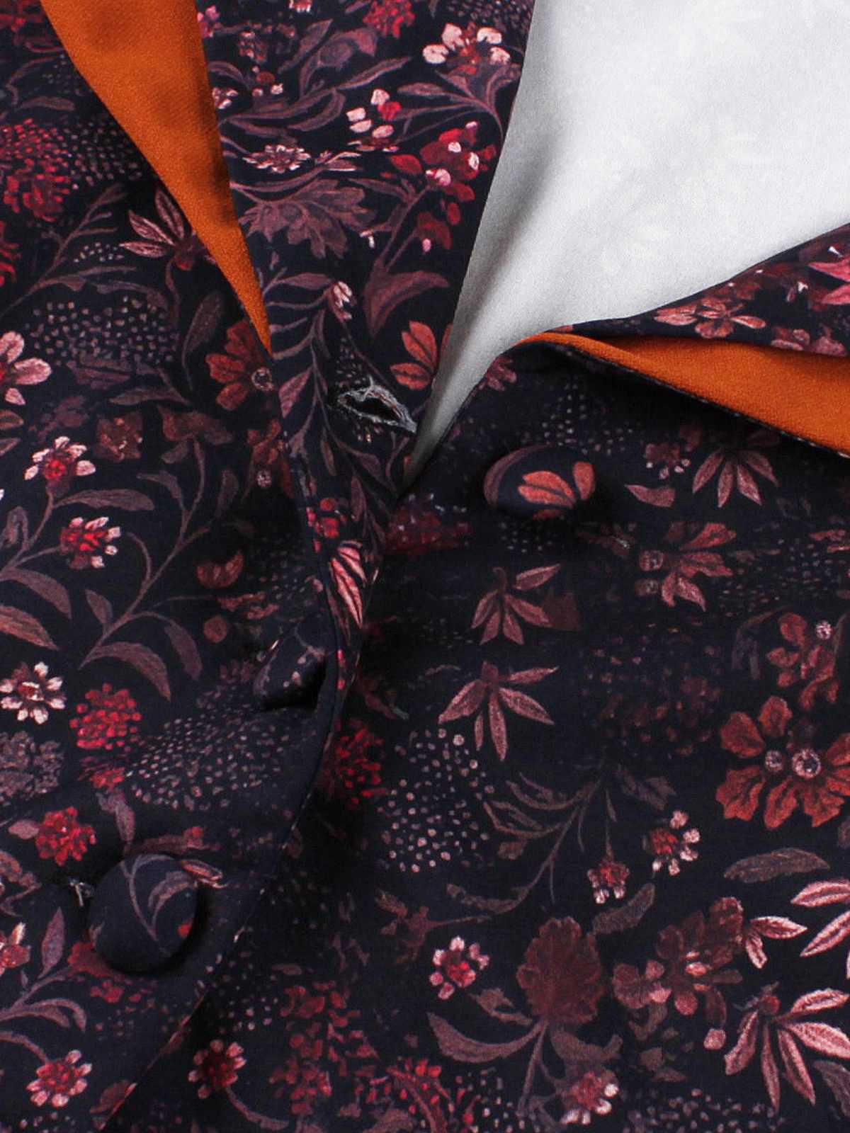 Brick Red 1950s Lapel Floral Patchwork Dress - Image 3
