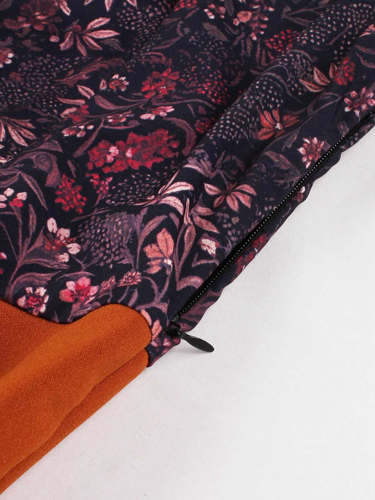 Brick Red 1950s Lapel Floral Patchwork Dress - Image 4