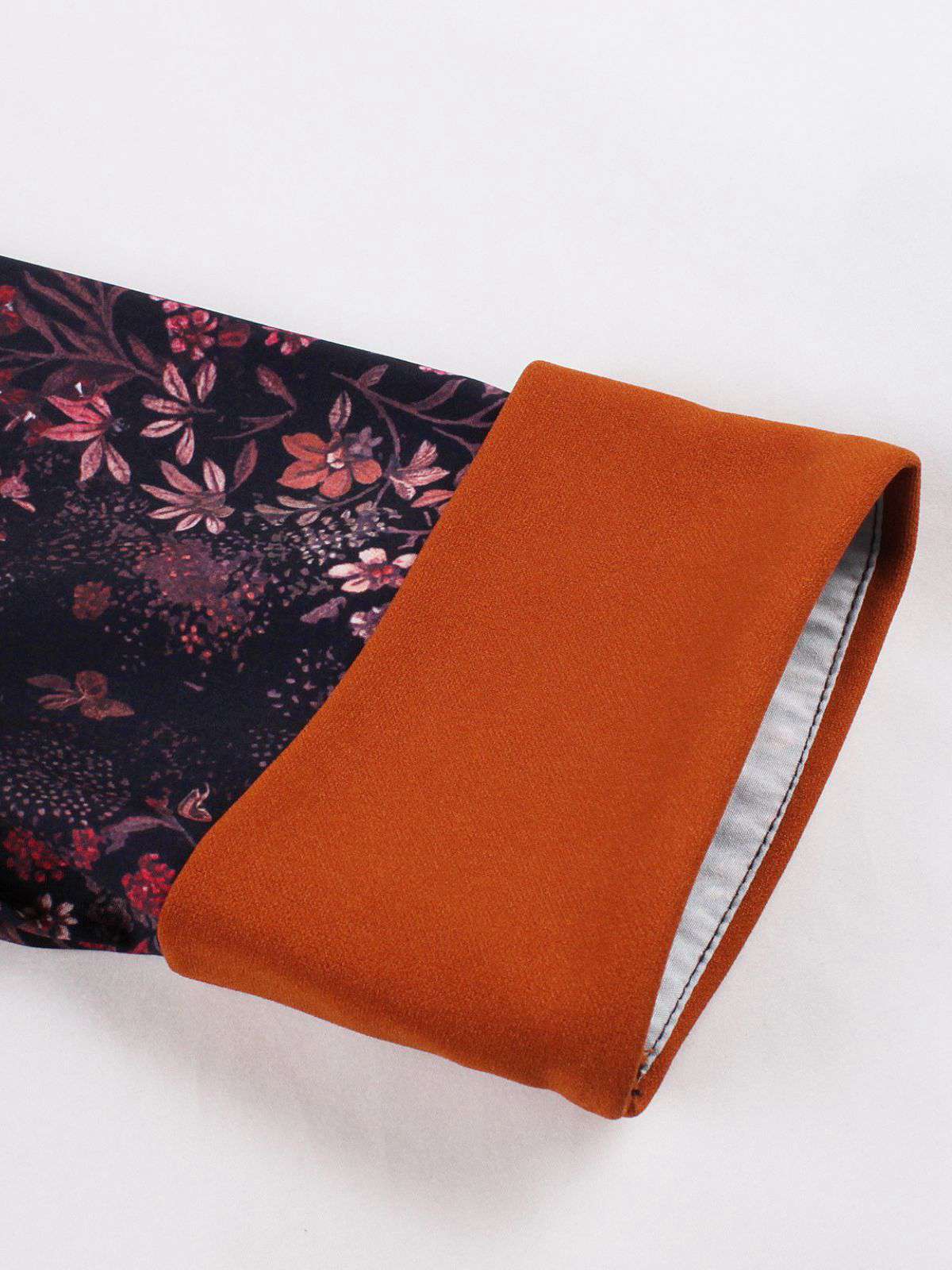 Brick Red 1950s Lapel Floral Patchwork Dress - Image 5