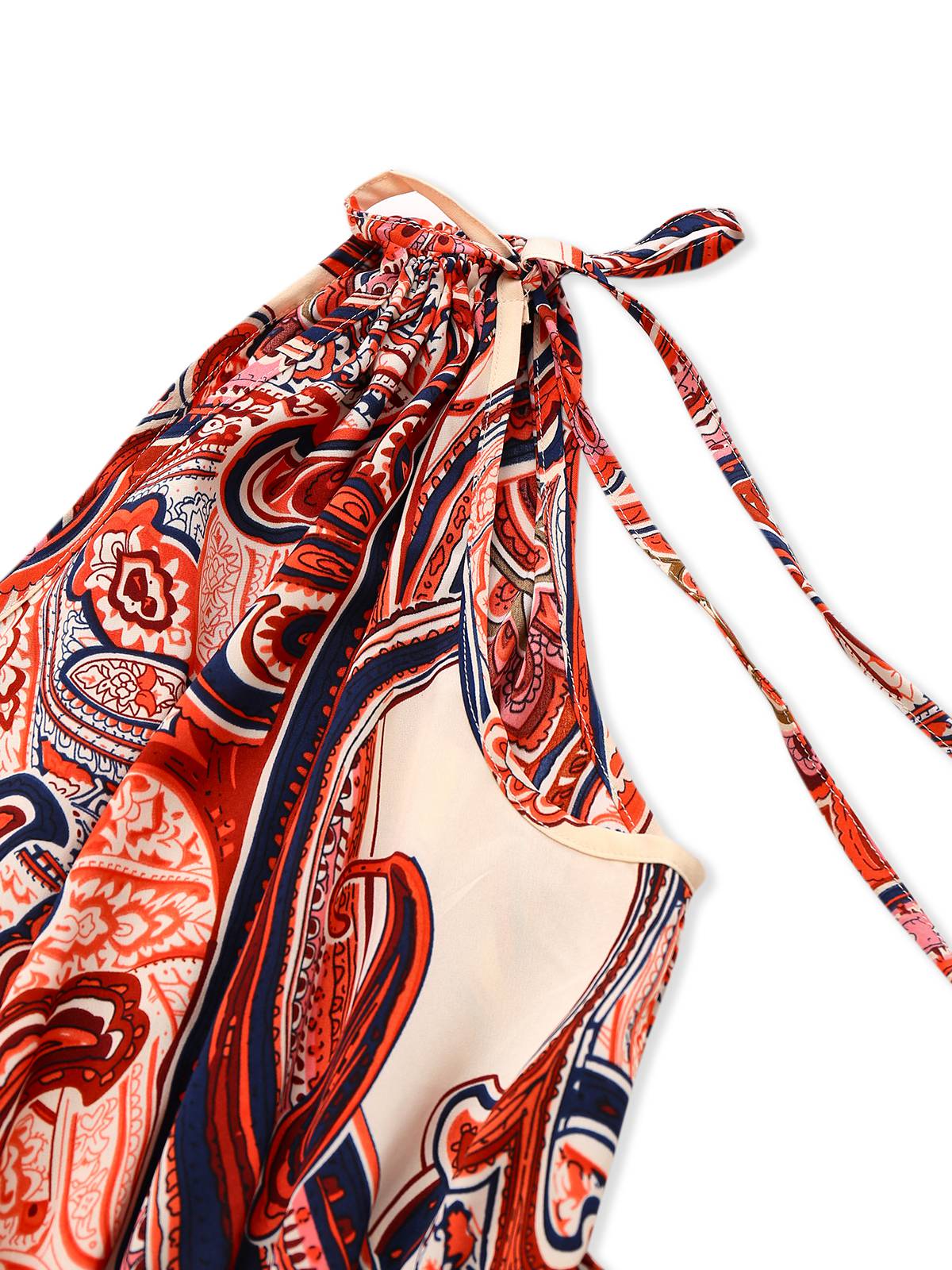 Brick Red 1970s One-Shoulder Bohemian Floral Romper - Image 3