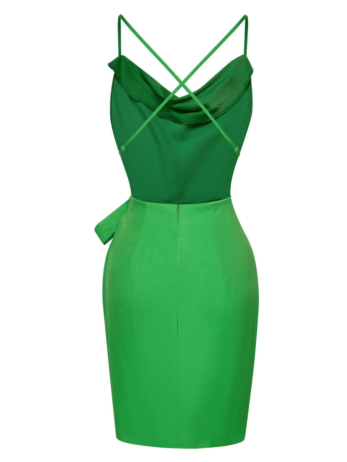 Bright Green 1970s Back Cross Straps Dress - Image 2