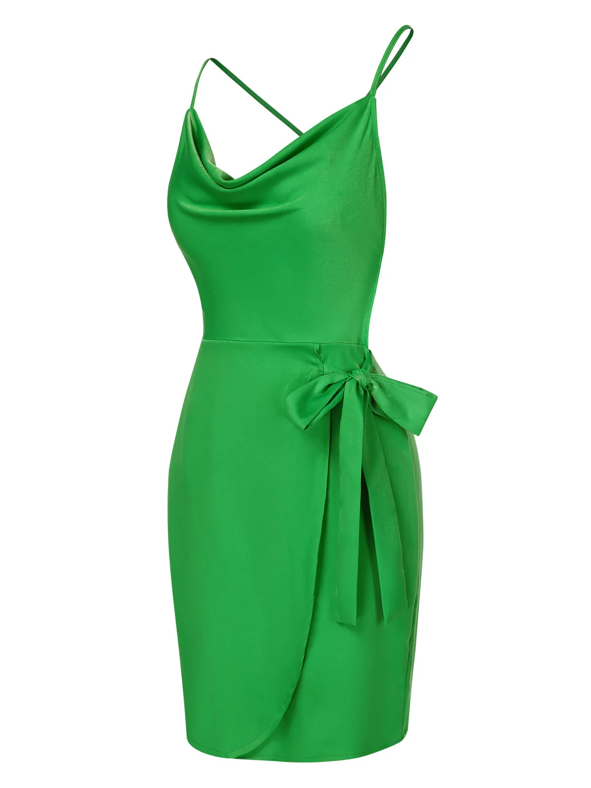 Bright Green 1970s Back Cross Straps Dress - Image 3