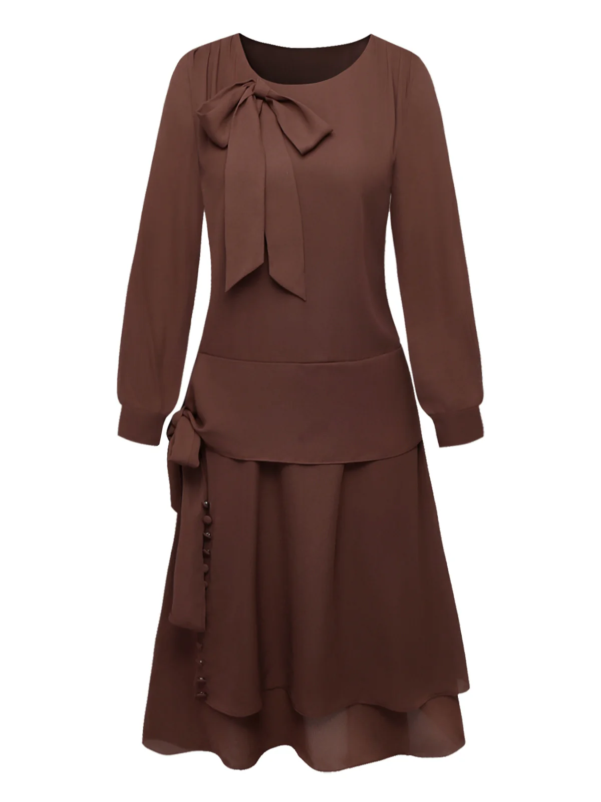 Brown 1920s Bow Tie Belted Waist Dress - Image 4