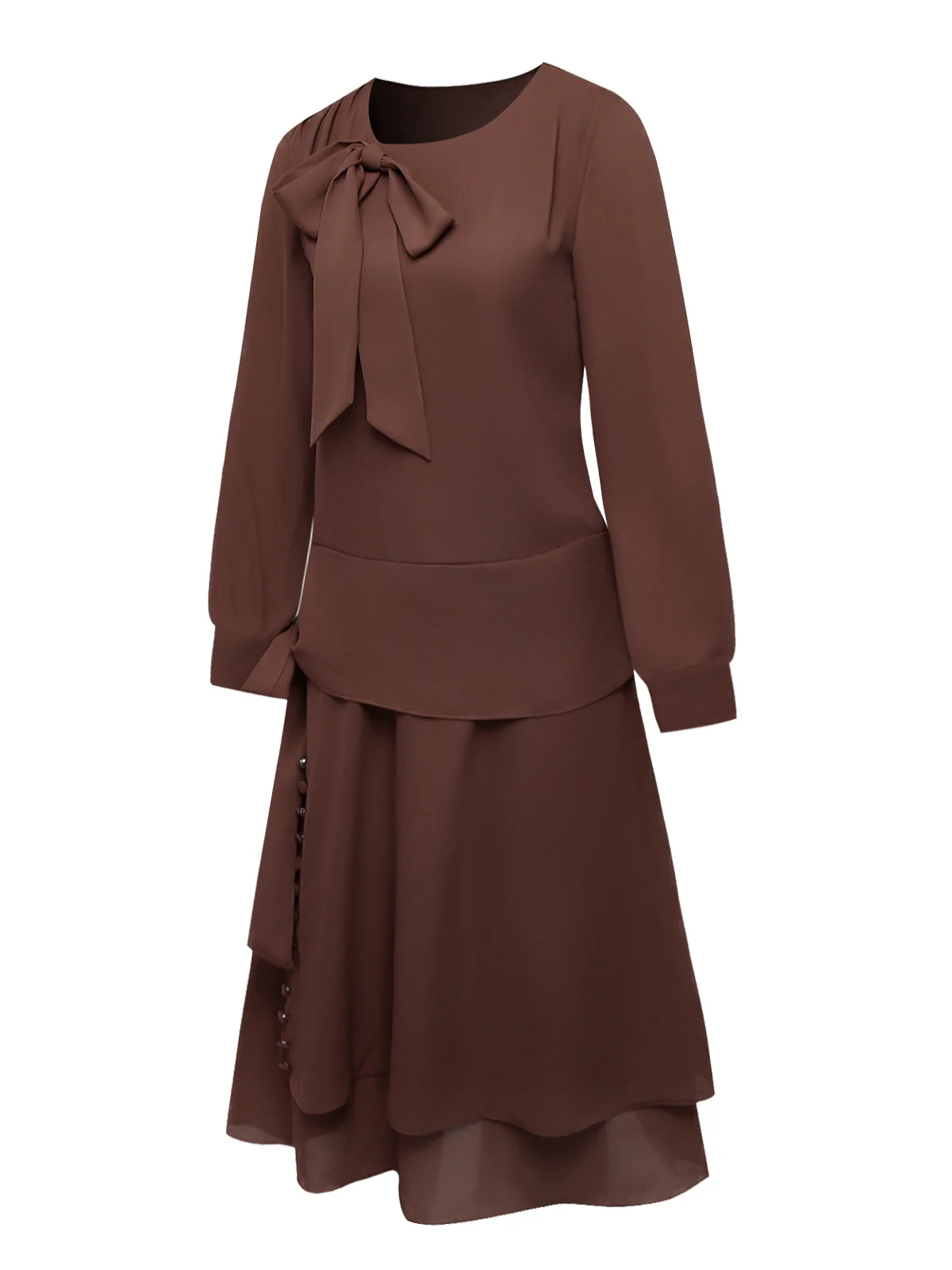 Brown 1920s Bow Tie Belted Waist Dress - Image 5