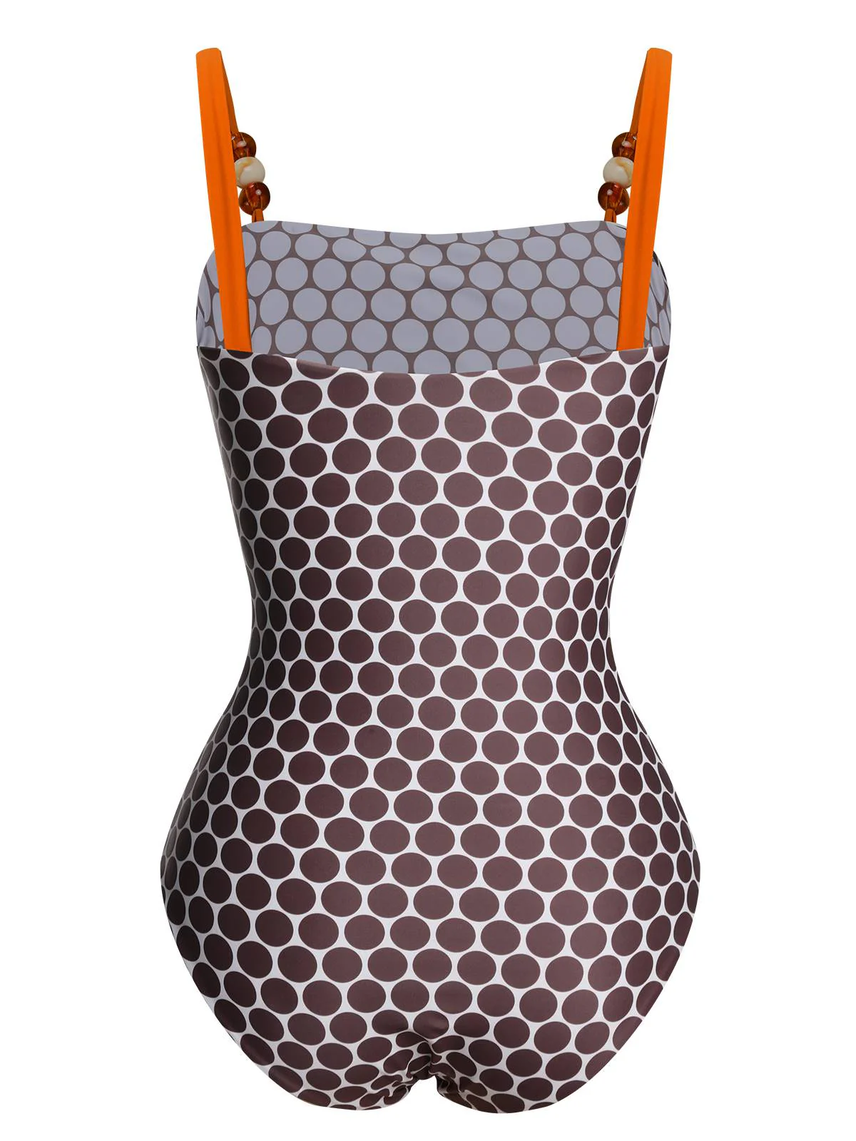 Brown 1930s Beads Straps Polka Dots Reversible Swimsuit - Image 3