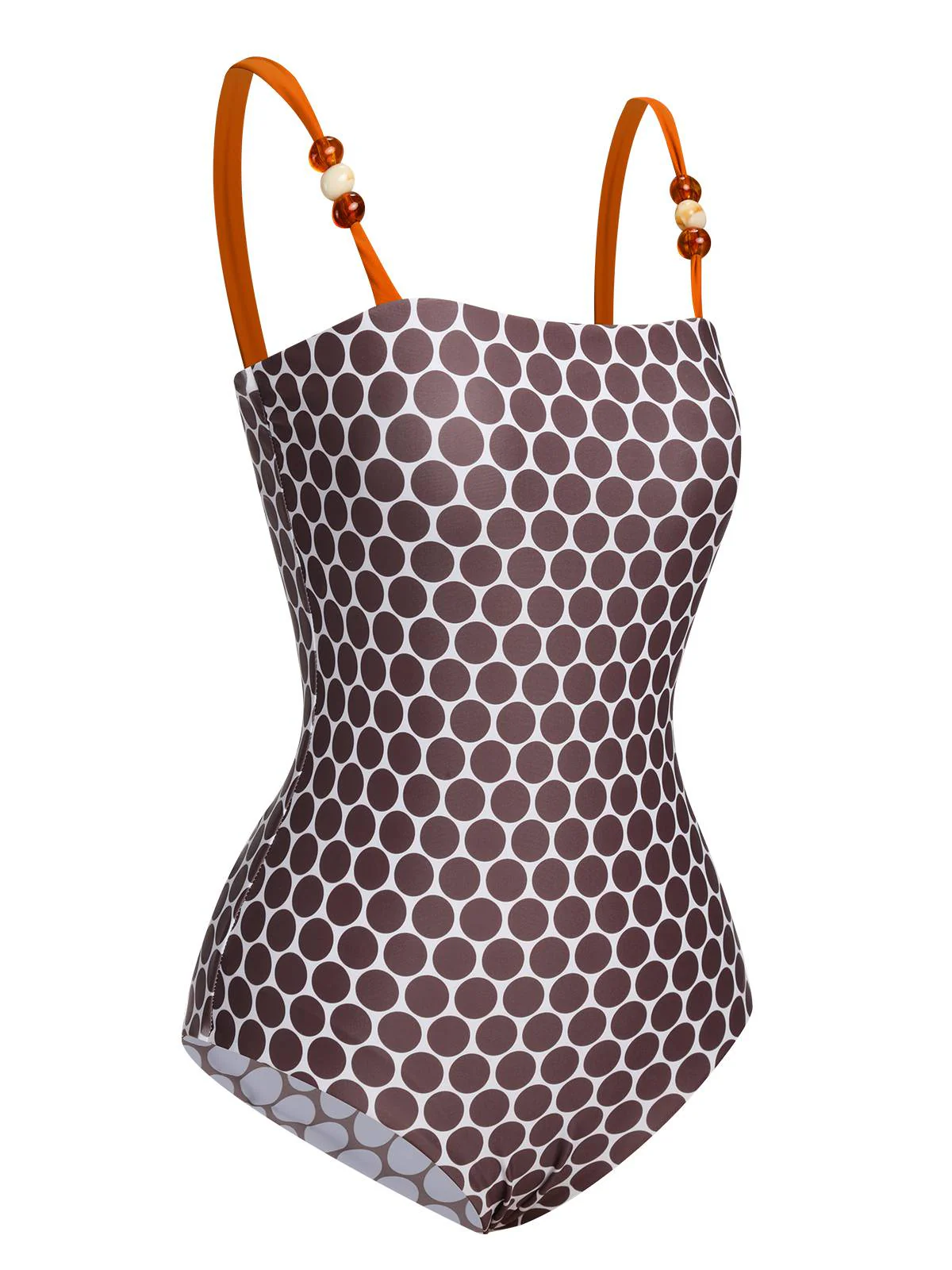 Brown 1930s Beads Straps Polka Dots Reversible Swimsuit - Image 4
