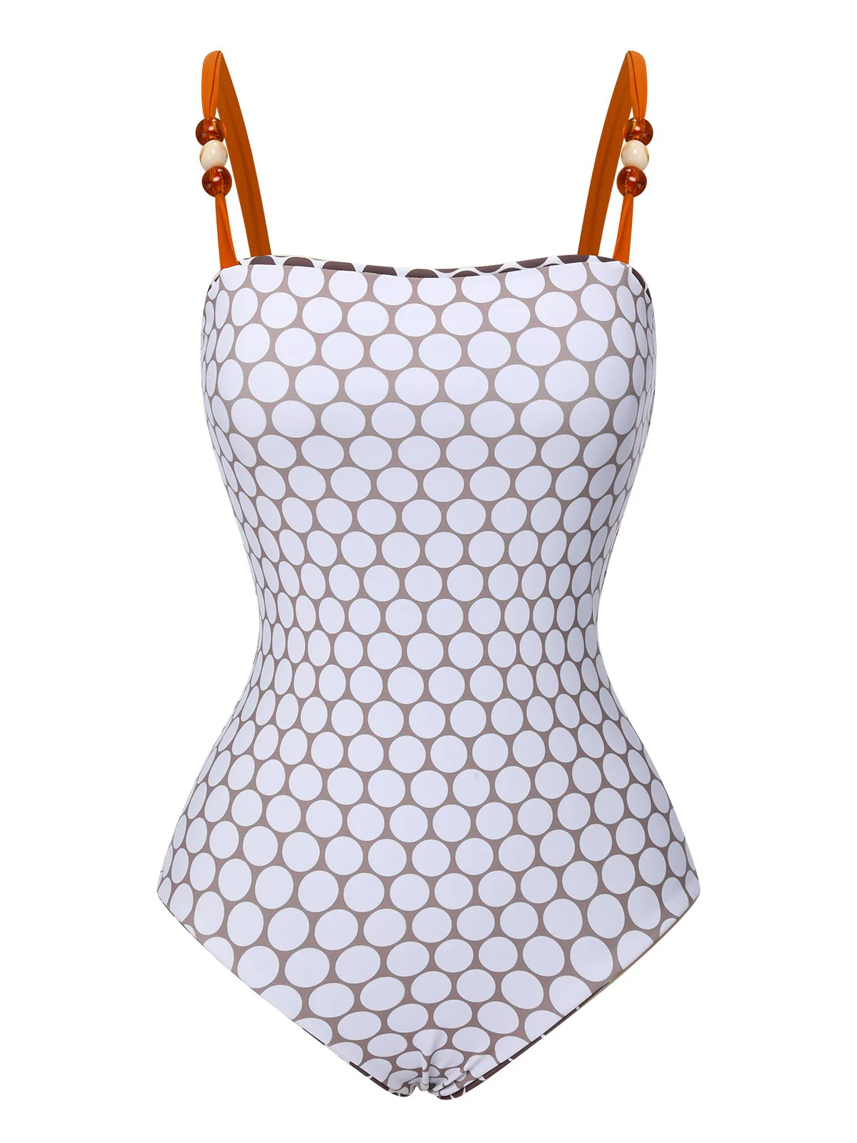 Brown 1930s Beads Straps Polka Dots Reversible Swimsuit - Image 5