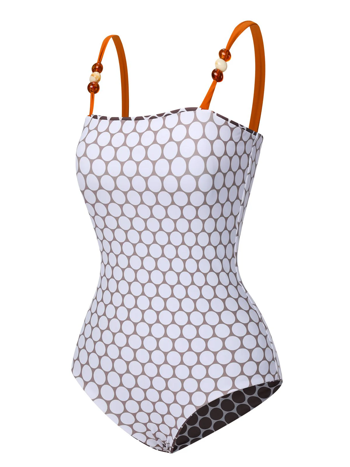 Brown 1930s Beads Straps Polka Dots Reversible Swimsuit - Image 7