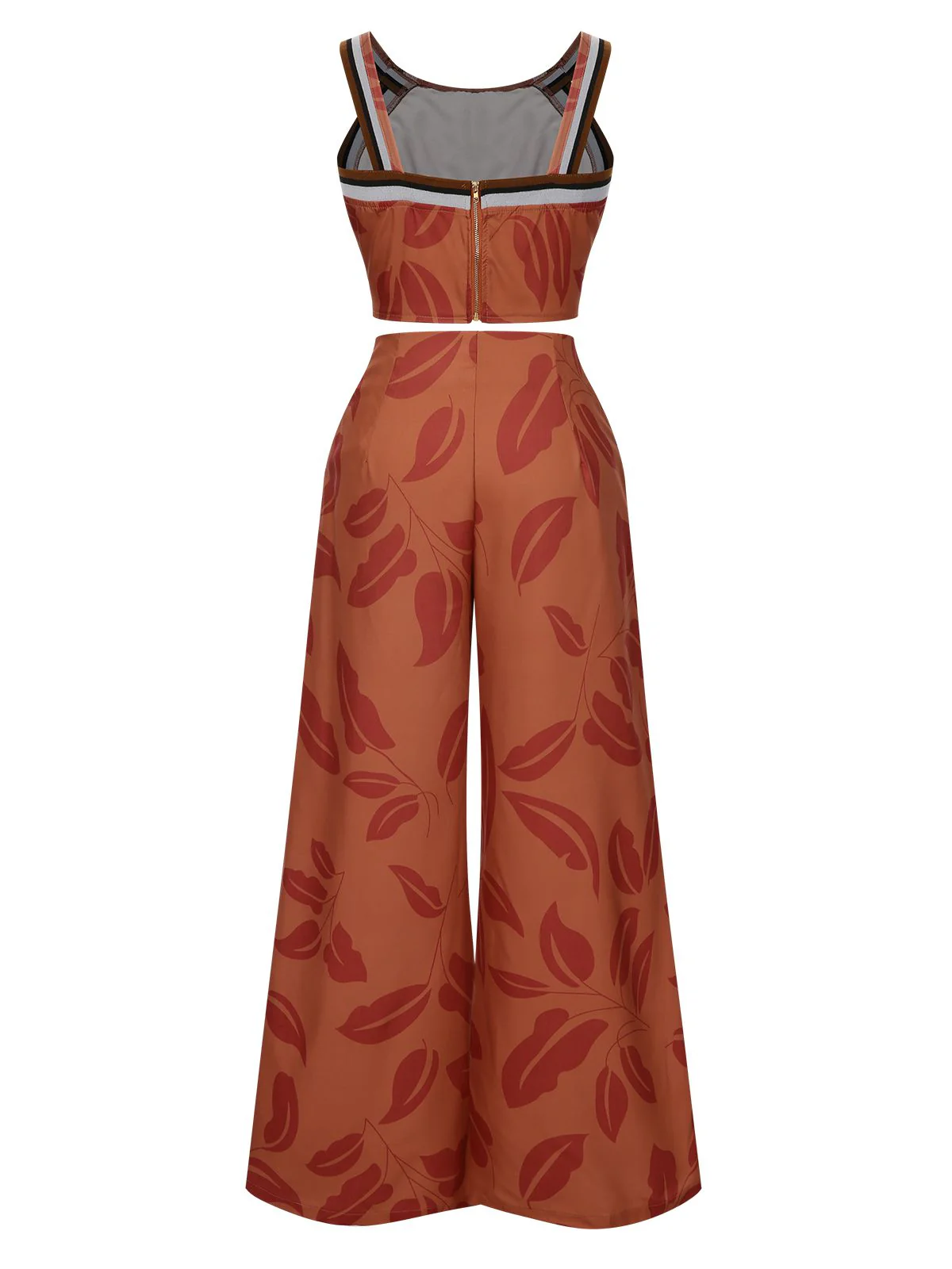 Brown 1930s Botanical Sleeveless Pants Suit - Image 3