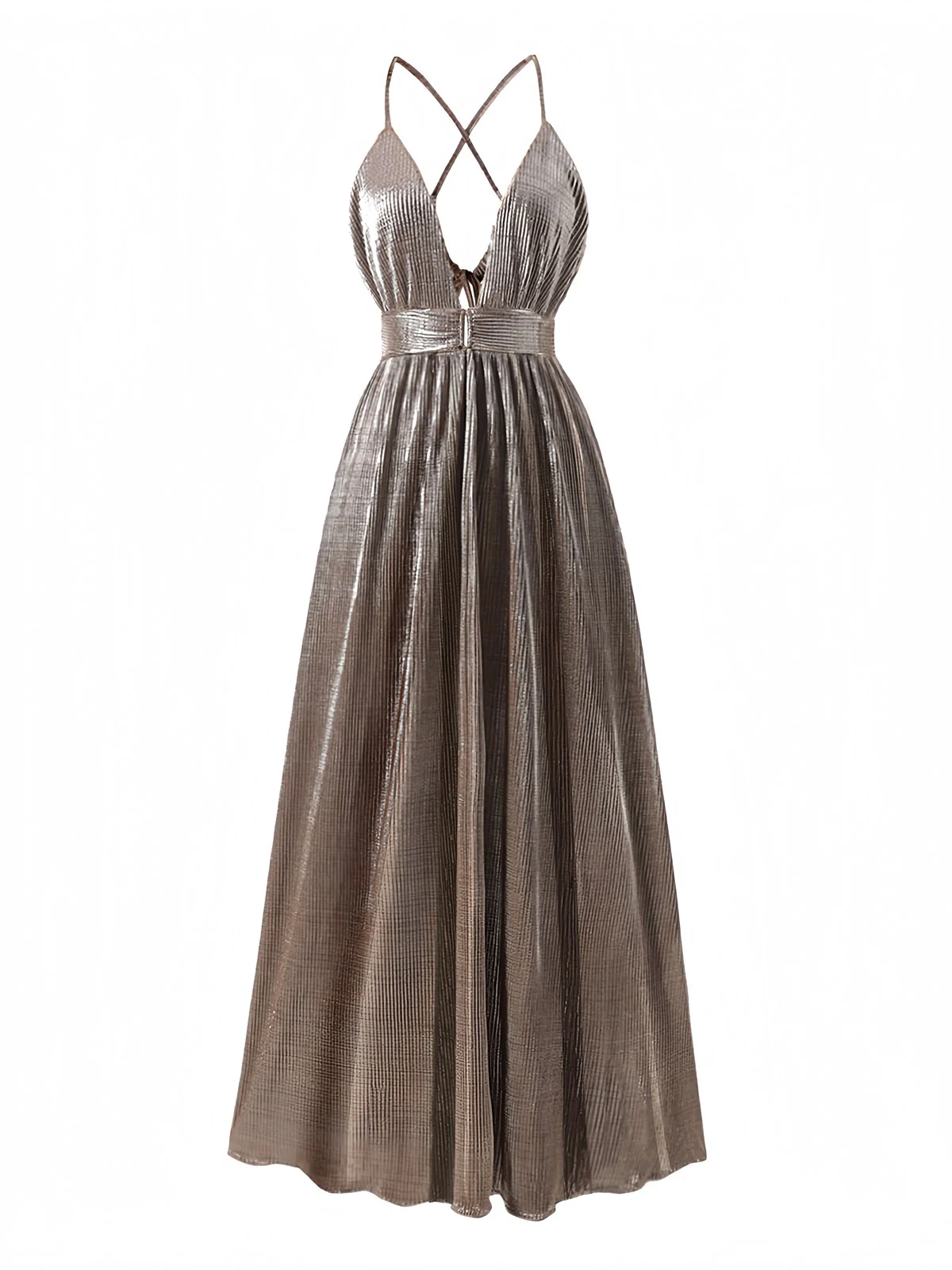 Brown 1930s Deep V Metallic Cut-Out Maxi Dress - Image 2