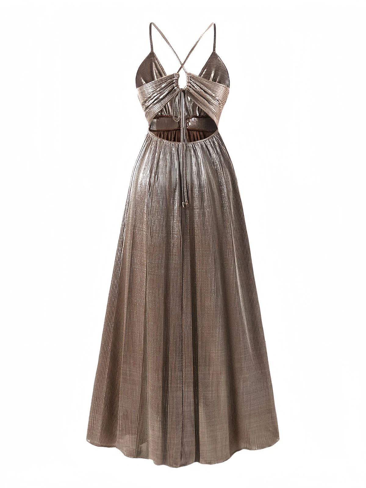 Brown 1930s Deep V Metallic Cut-Out Maxi Dress - Image 3