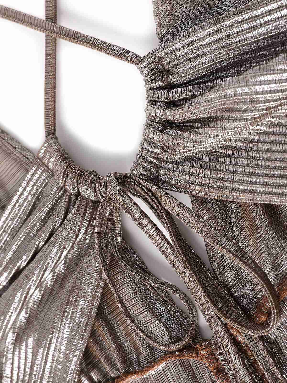 Brown 1930s Deep V Metallic Cut-Out Maxi Dress - Image 4