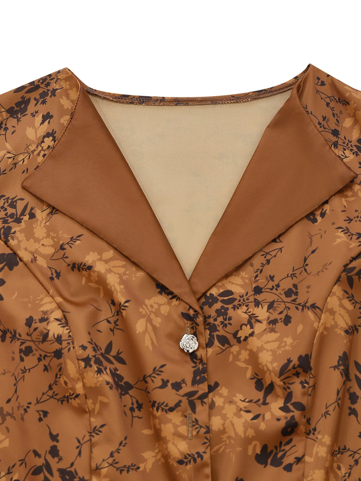 Brown 1930s Ditsy Floral Lapel Maxi Dress - Image 4