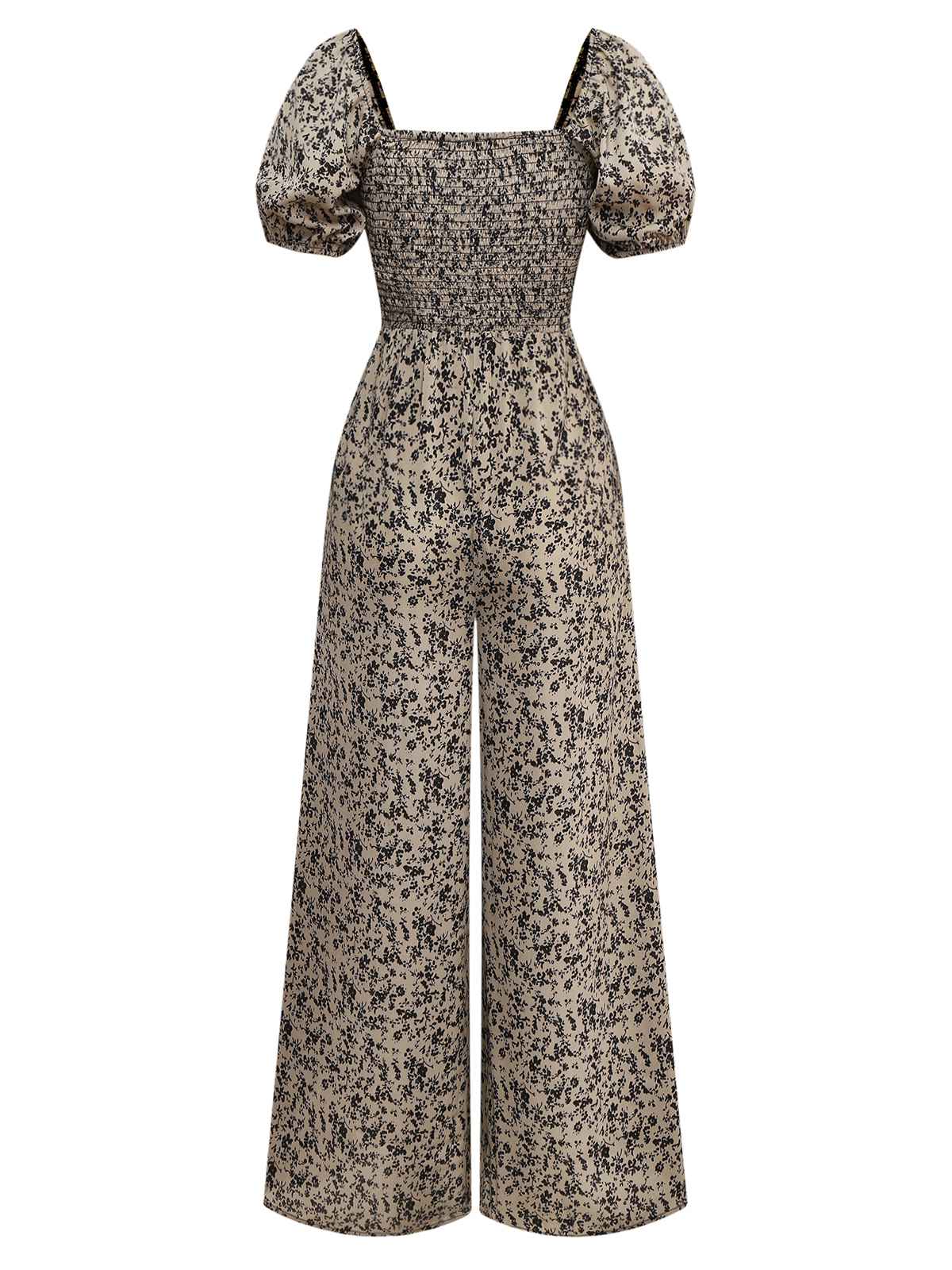 Brown 1930s Ditsy Floral Puff Sleeve Jumpsuit - Image 2
