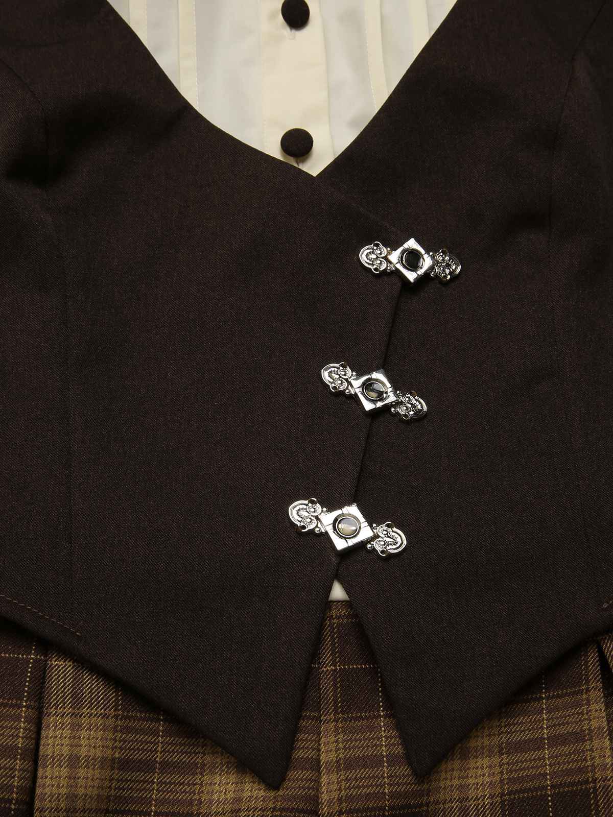 Brown 1930s Faux 3PCS Bow Plaid Jumpsuit - Image 10