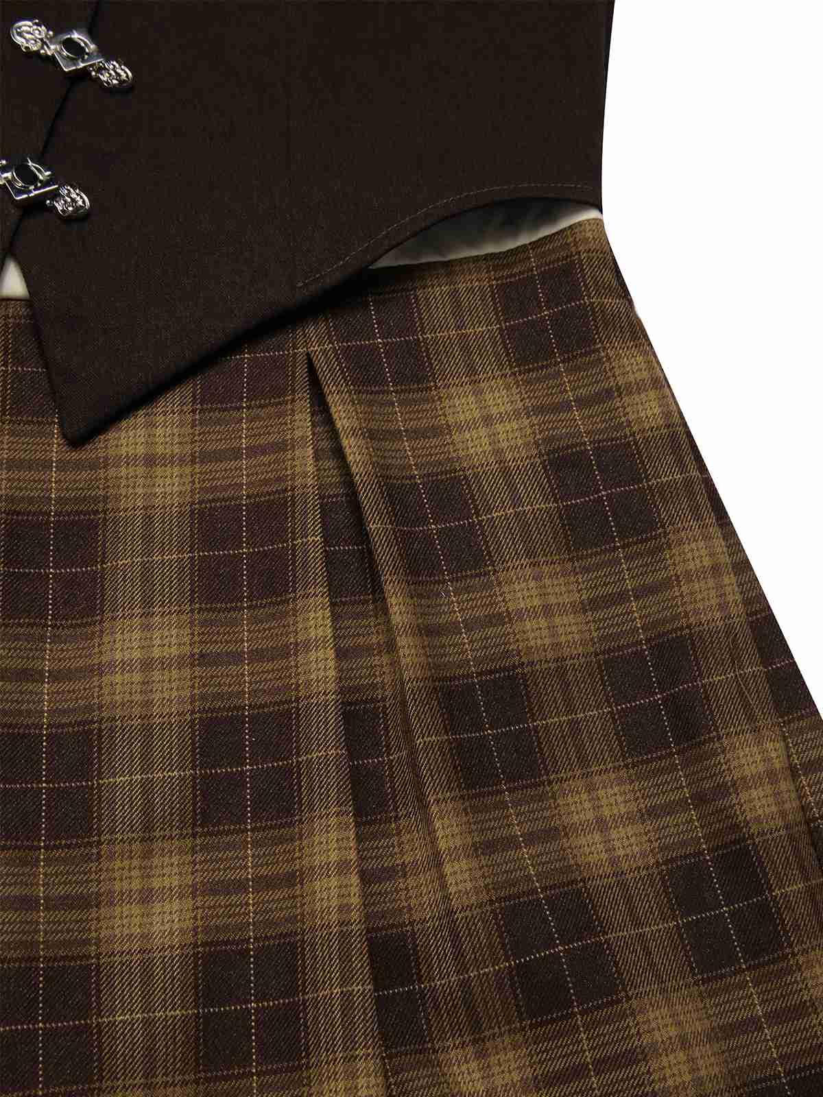 Brown 1930s Faux 3PCS Bow Plaid Jumpsuit - Image 11