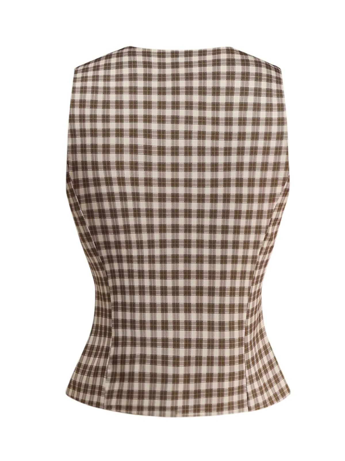 Brown 1930s Gingham Plaids Vest - Image 2