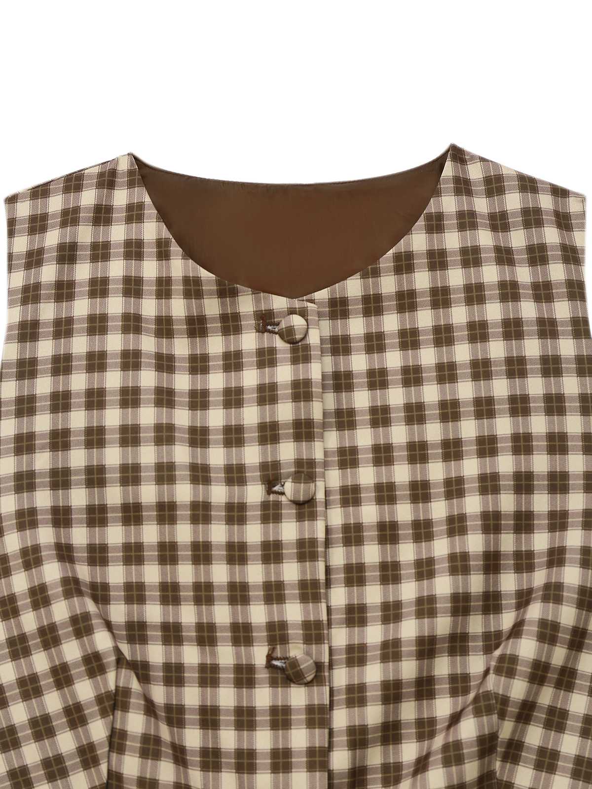 Brown 1930s Gingham Plaids Vest - Image 3