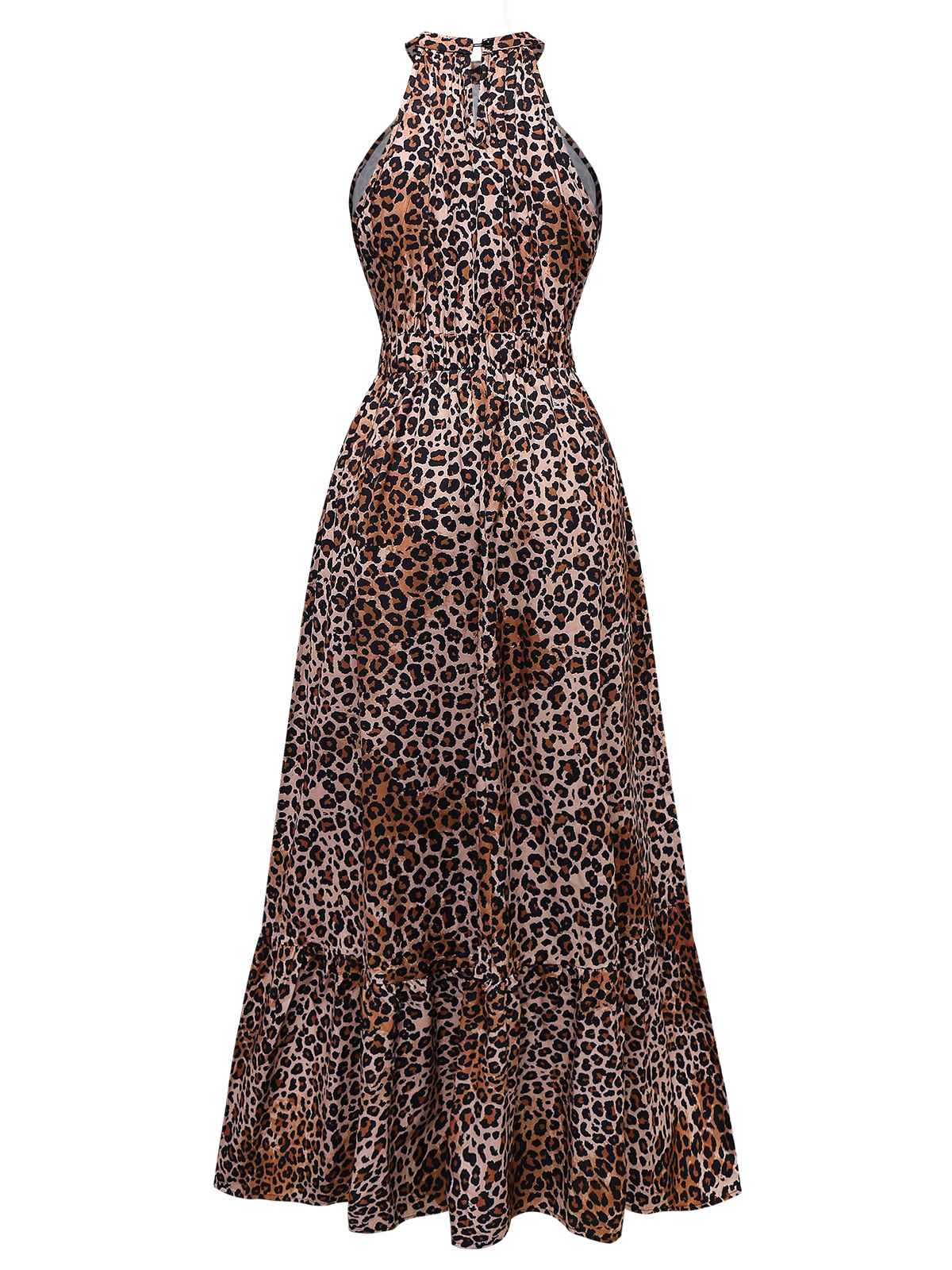 Brown 1930s Leopard Butterfly Round Halter Dress - Image 2