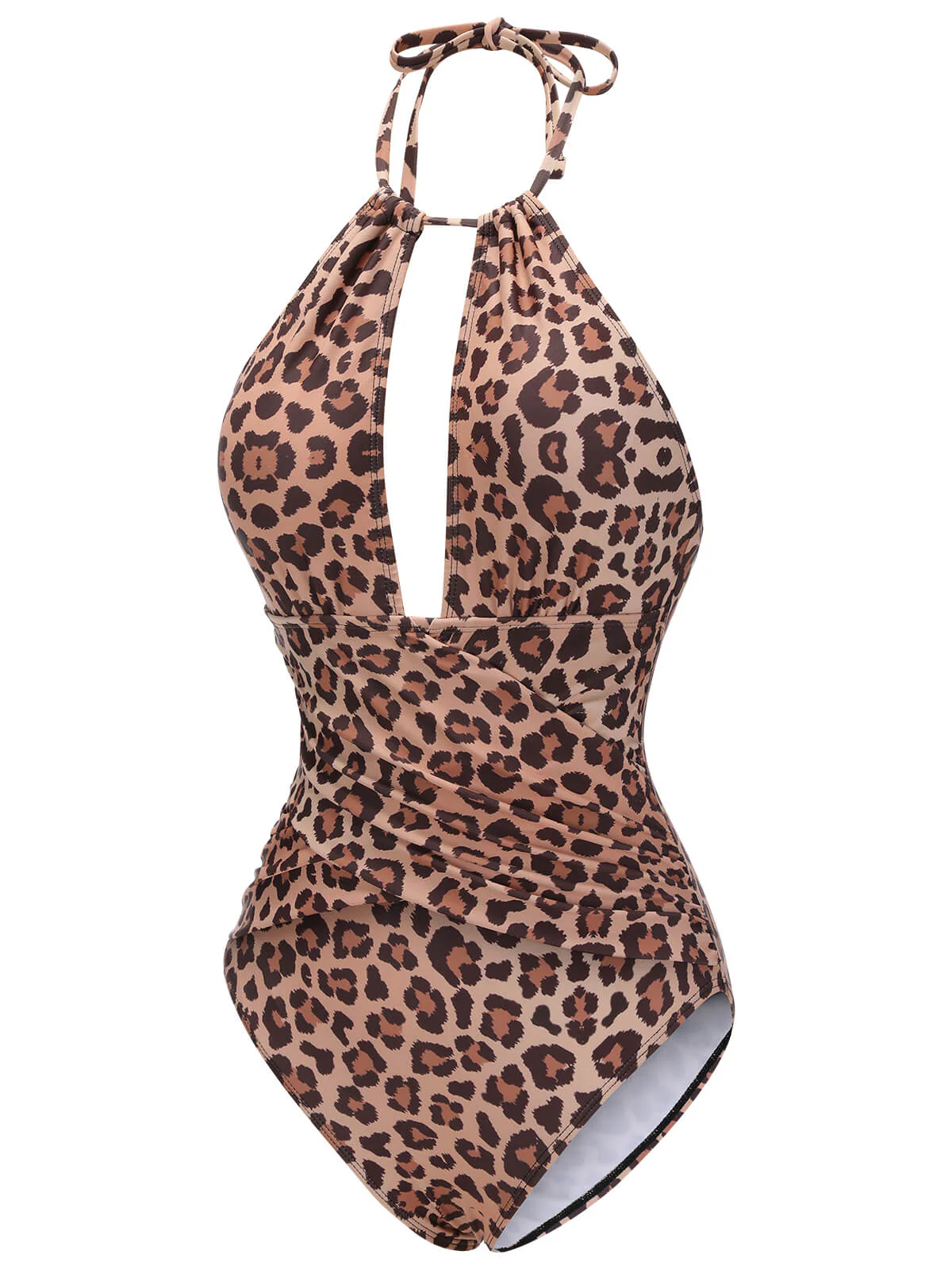 Brown 1930s Leopard V-Neck Halter Swimsuit - Image 4