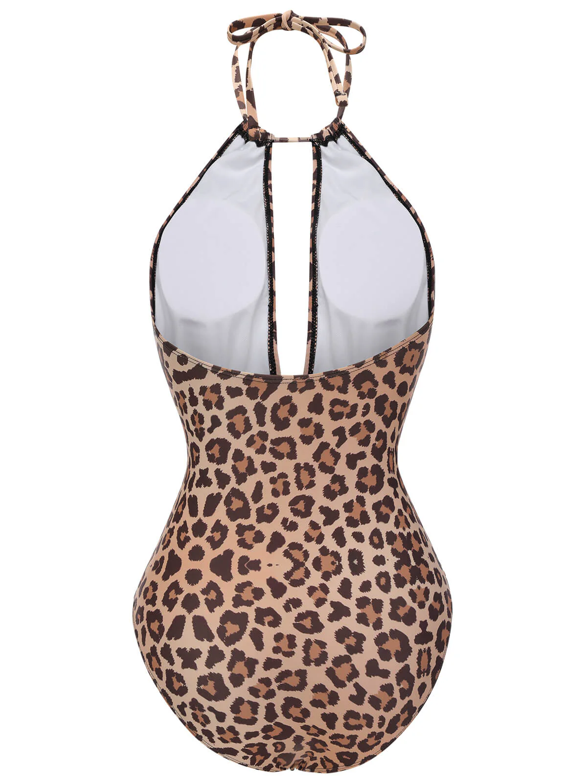 Brown 1930s Leopard V-Neck Halter Swimsuit - Image 5