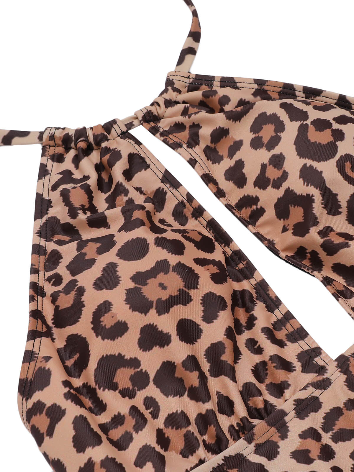 Brown 1930s Leopard V-Neck Halter Swimsuit - Image 5