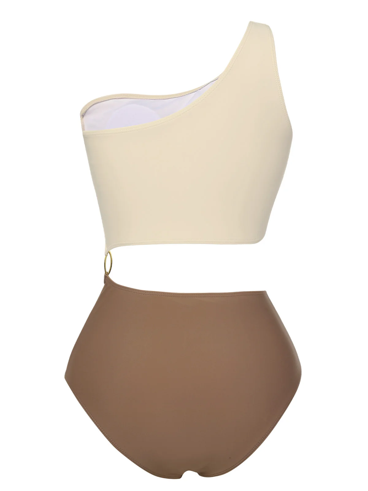Brown 1930s Metal Button One-Shoulder Swimsuit - Image 3