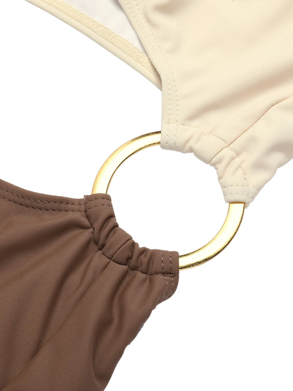 Brown 1930s Metal Button One-Shoulder Swimsuit - Image 4