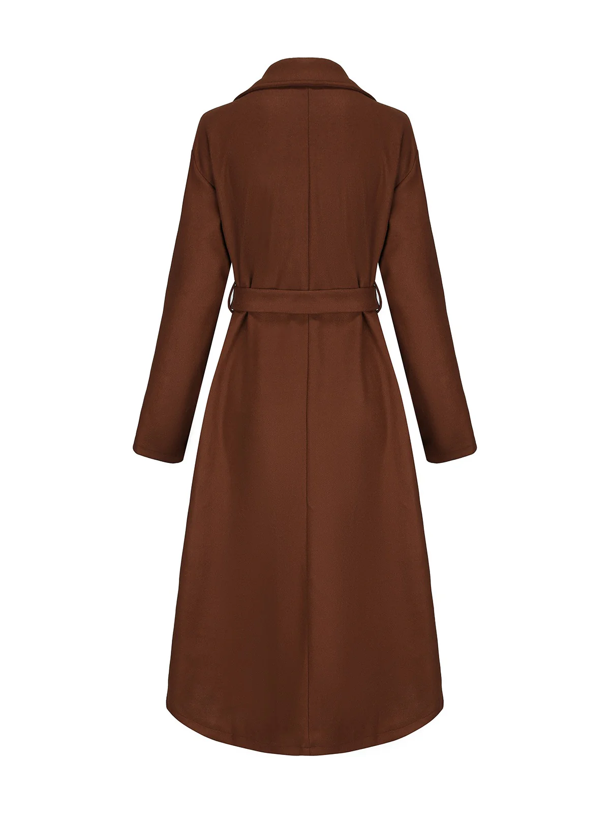 Brown 1930s Notched Collar Faux-Wool Long Coat - Image 3
