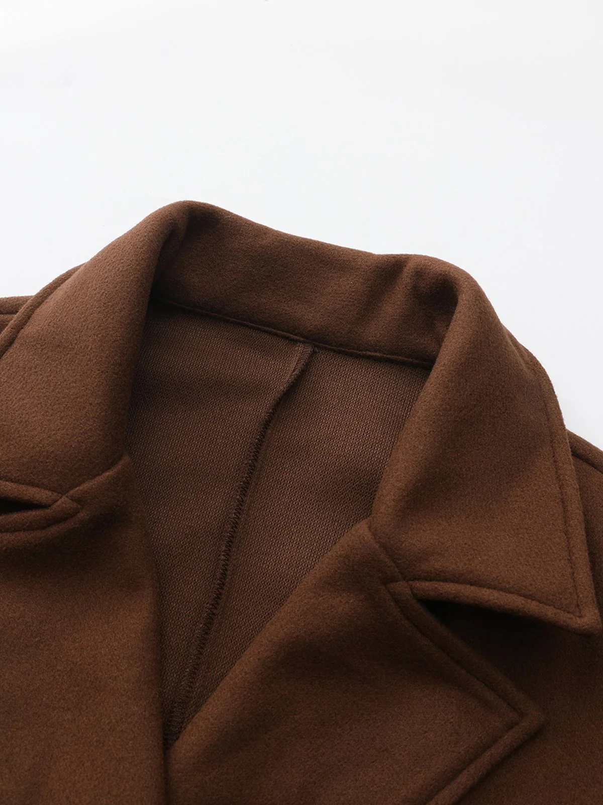 Brown 1930s Notched Collar Faux-Wool Long Coat - Image 4