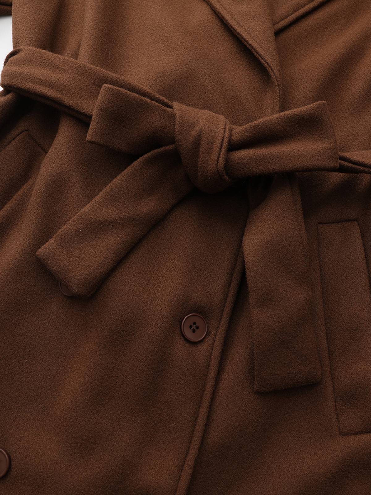 Brown 1930s Notched Collar Faux-Wool Long Coat - Image 7
