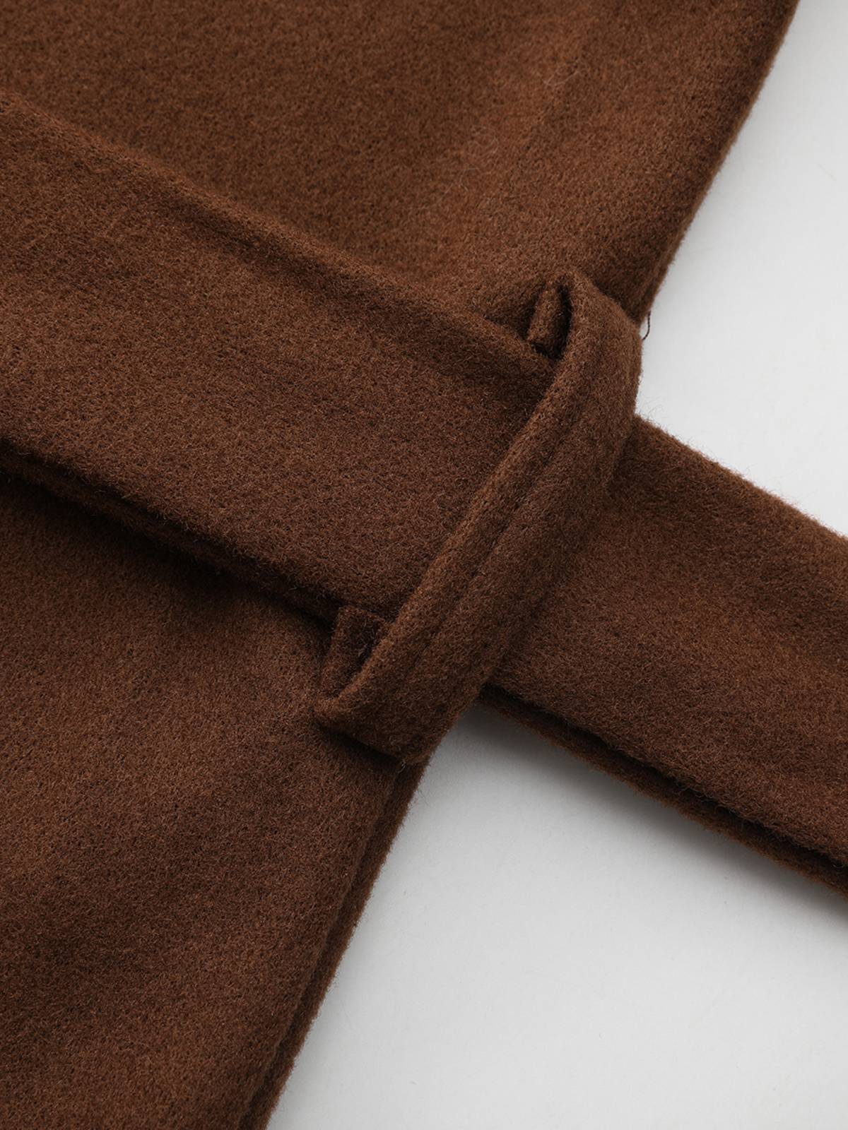Brown 1930s Notched Collar Faux-Wool Long Coat - Image 8