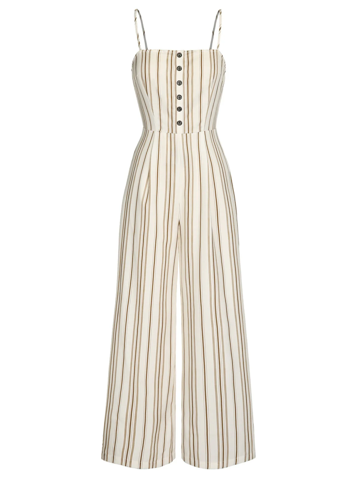 Brown 1930s Stripes Spaghetti Straps Jumpsuit - Image 2