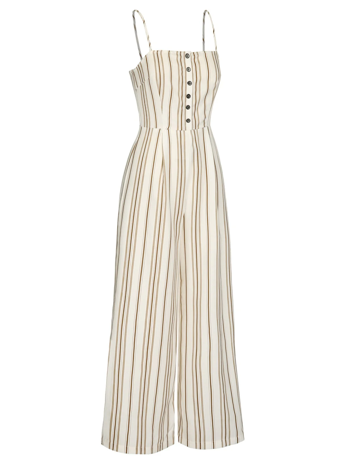 Brown 1930s Stripes Spaghetti Straps Jumpsuit - Image 3