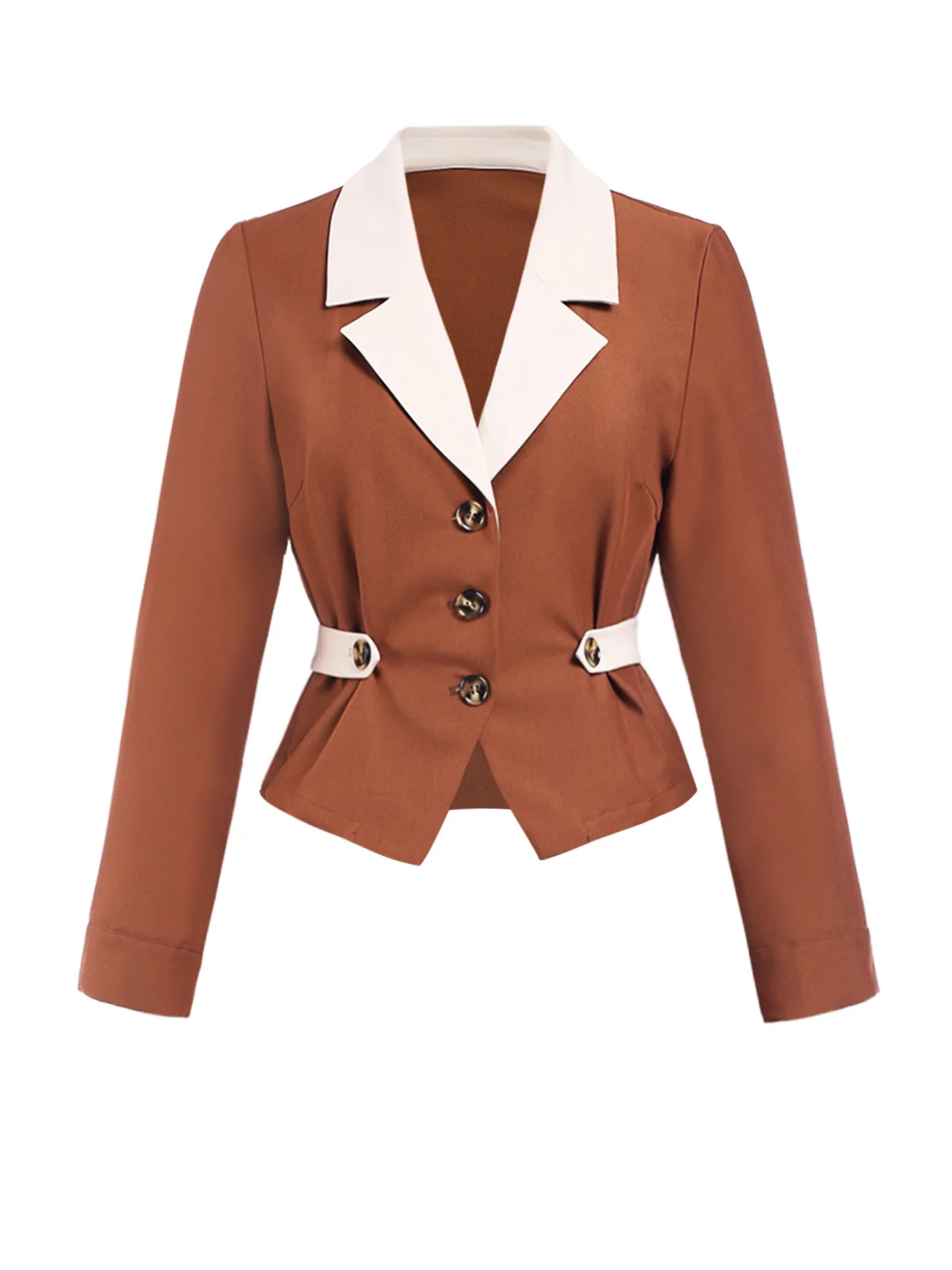 Brown 1940s Color Block Lapel Coat - Image 2