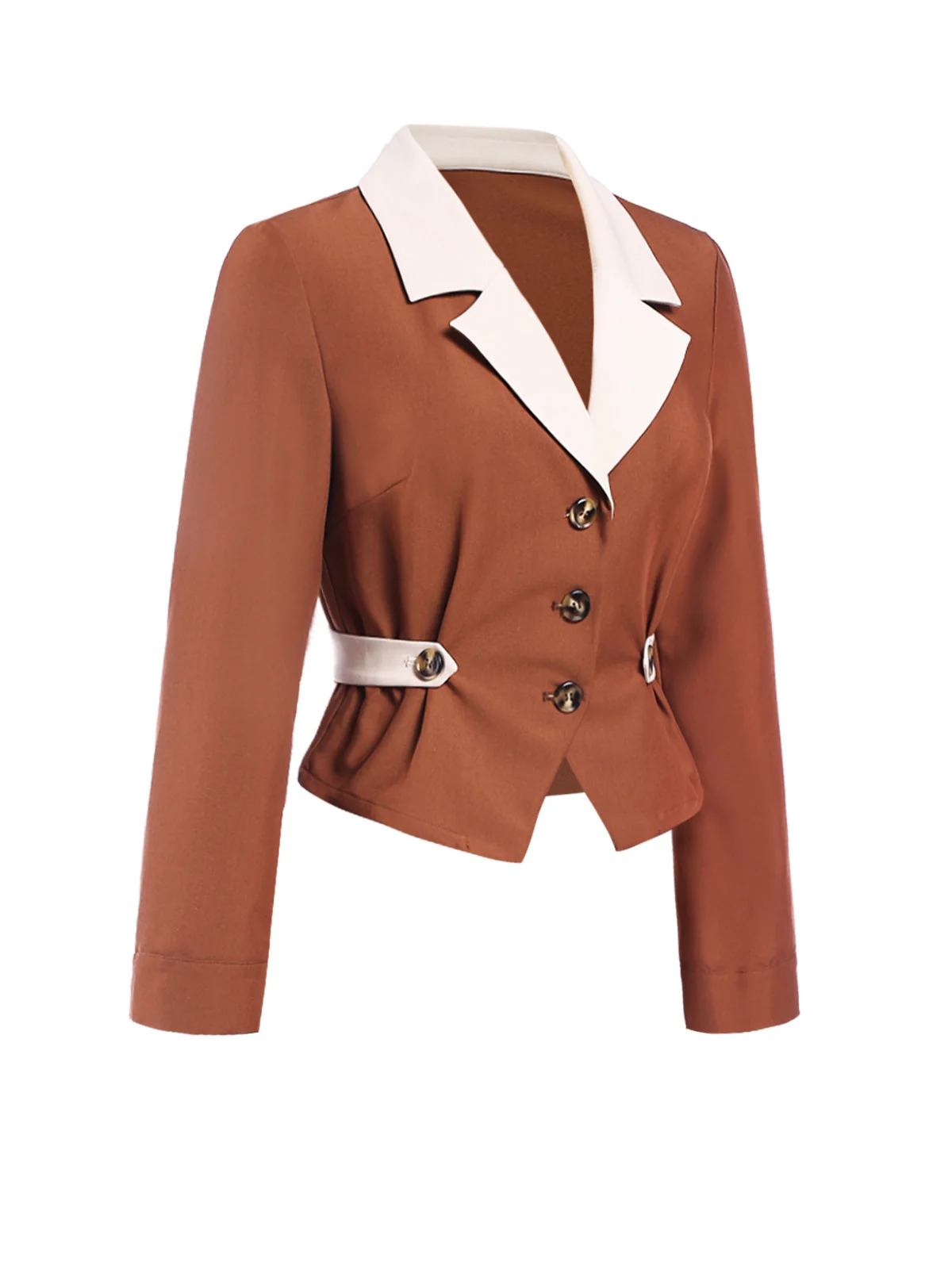 Brown 1940s Color Block Lapel Coat - Image 3