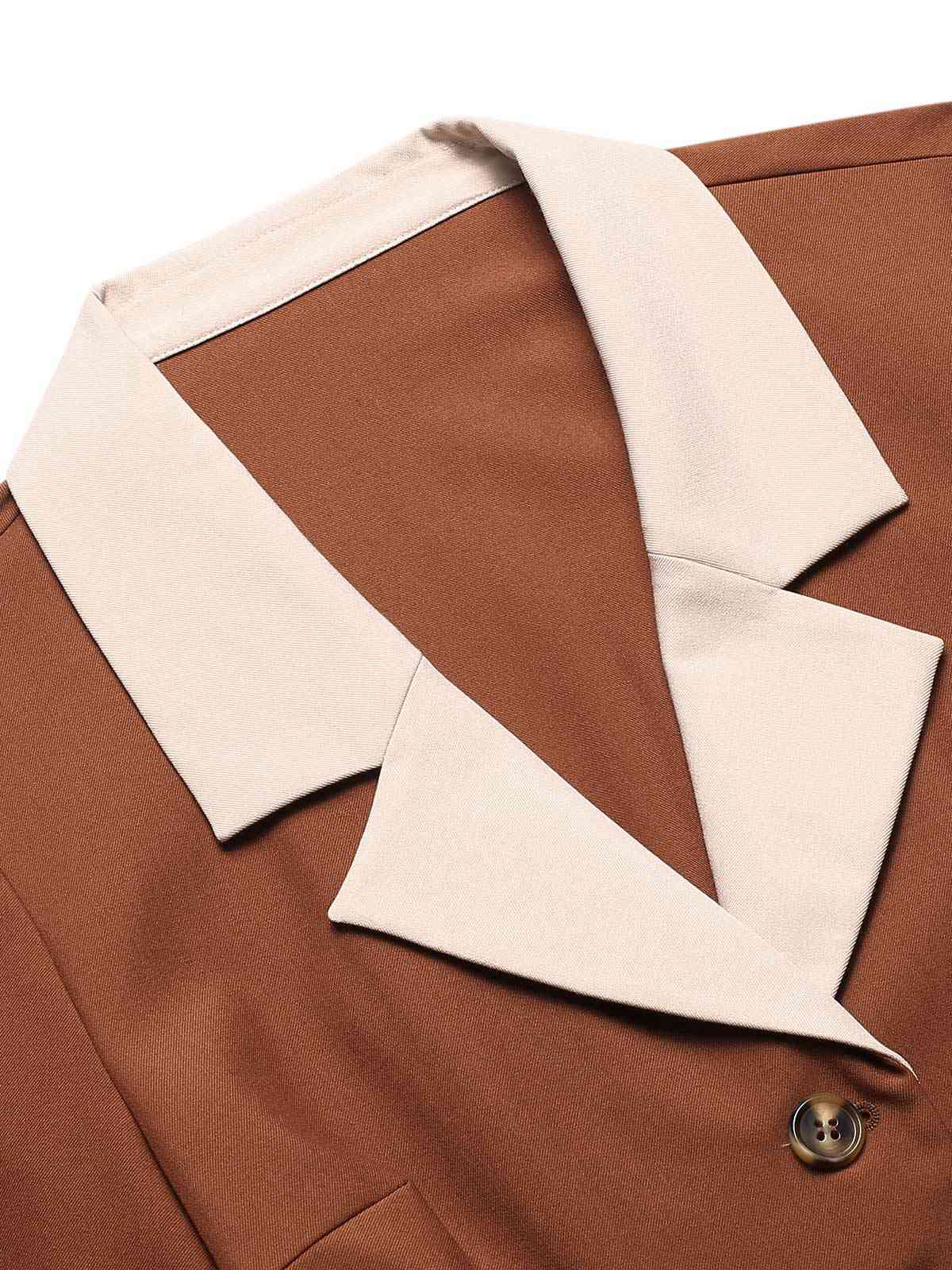 Brown 1940s Color Block Lapel Coat - Image 5