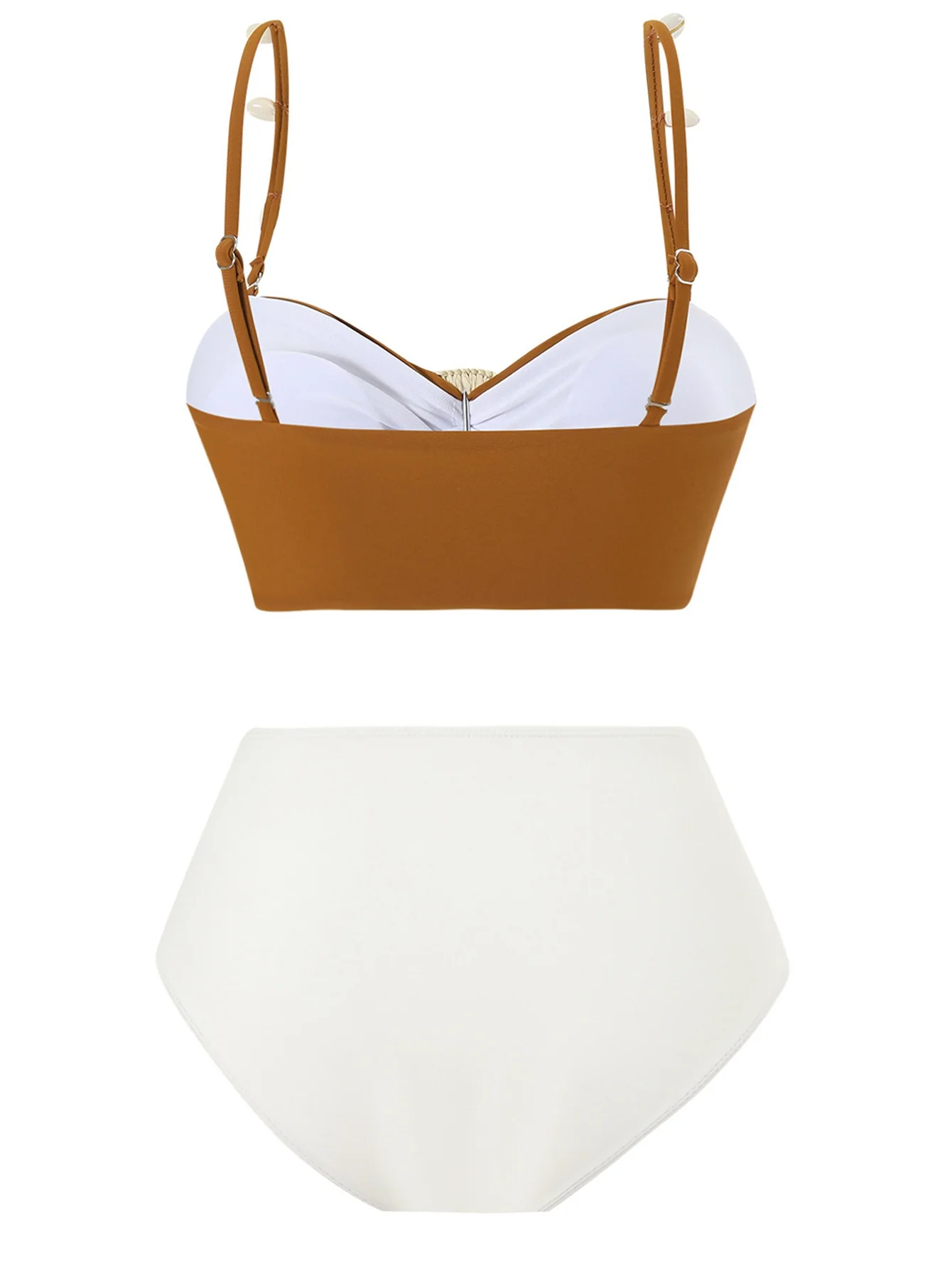 Brown 1940s Colorblock Boho Seashell Bikini Set - Image 3